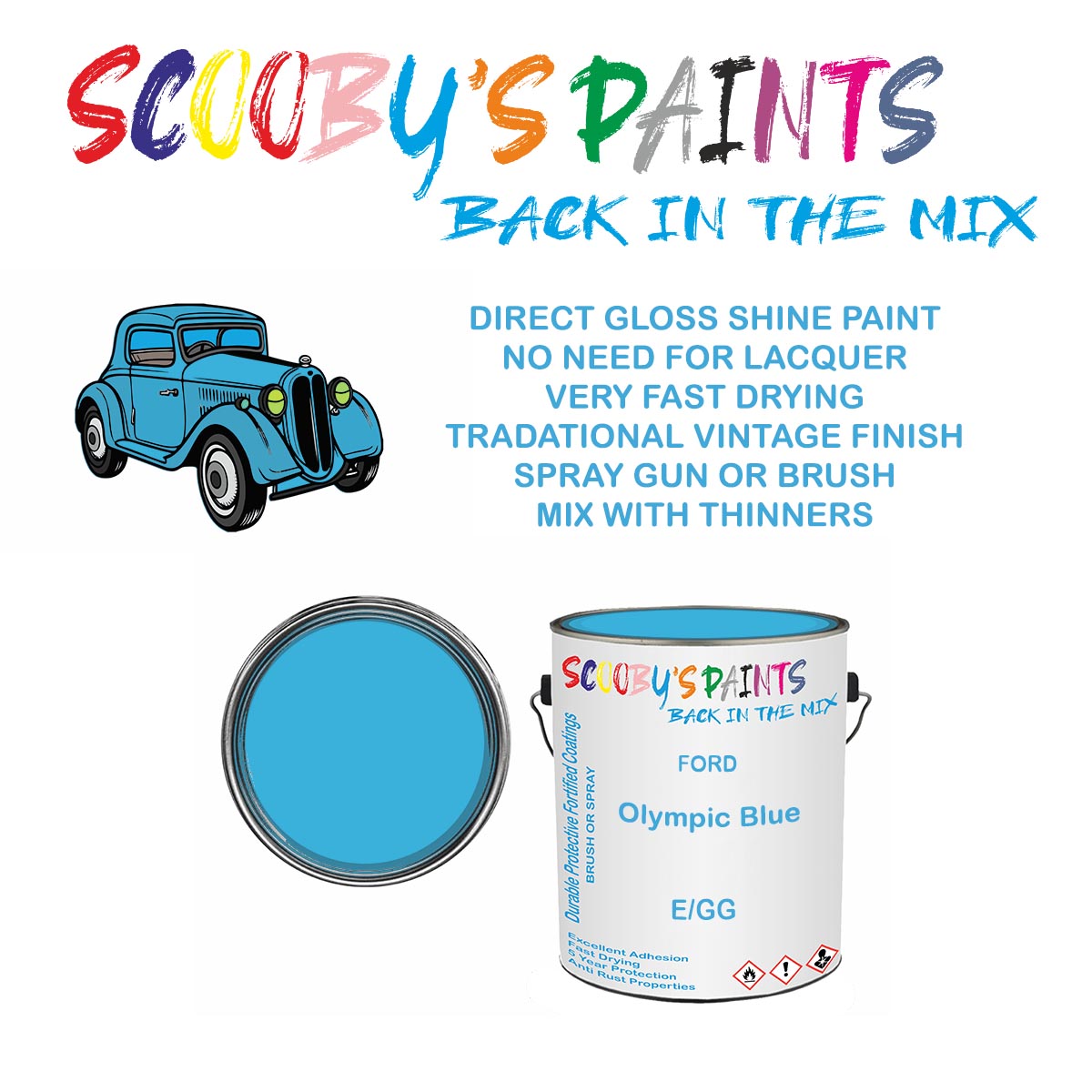 Mixed Paint For Ford Escort Iii, Olympic Blue, Code: E/Gg, Blue