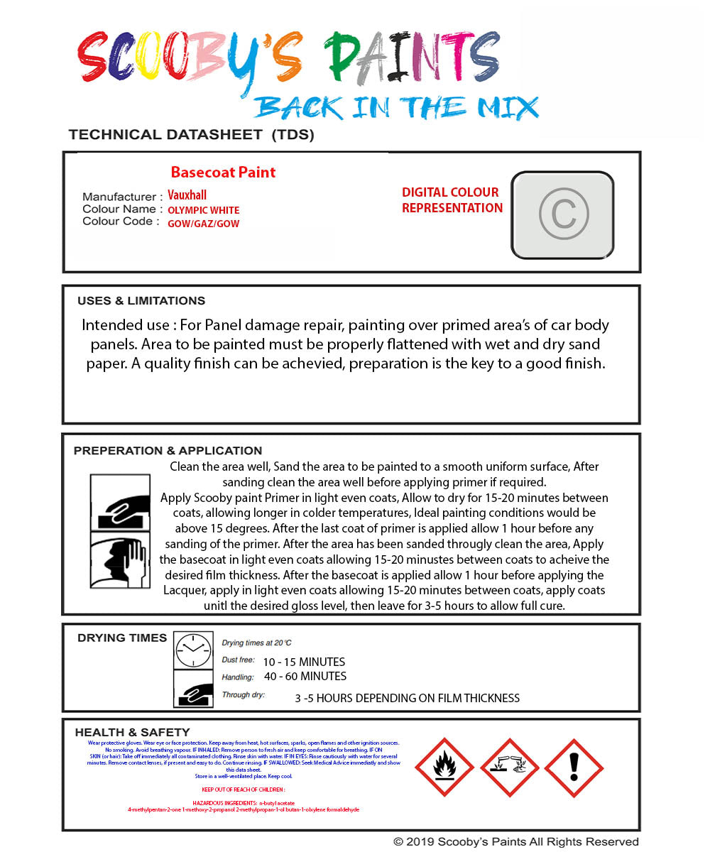 Cellulose Paint Mixed Vauxhall Astra Cabrio Olympic White 40R Gaz Gow