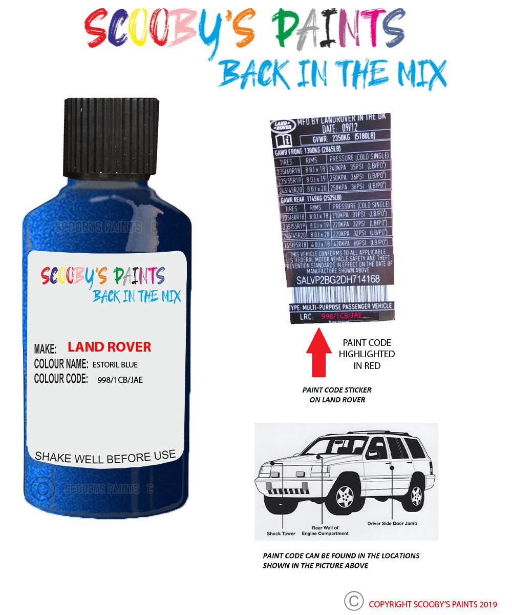 Paint Suitable for Land Range Rover Estoril Blue Code 998 1Cb Jae Touc