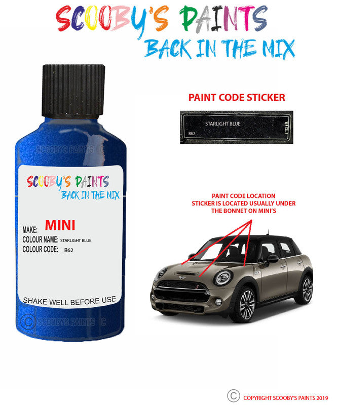Paint For Mini Jcw Starlight Blue Code B62 Touch Up Paint Scratch Ston Auto Car Paint UK