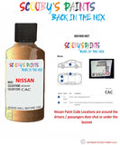 Nissan Qashqai Brown Met colour code location sticker Cac Touch Up Paint