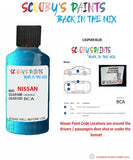 Nissan Qashqai Caspian Blue colour code location sticker Rca Touch Up Paint