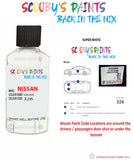 Nissan Qashqai Super White colour code location sticker 326 Touch Up Paint