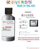 Nissan Qashqai Titanium Grey colour code location sticker Kaq Touch Up Paint