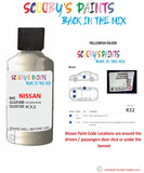 Nissan Caravan Yellowish Silver colour code location sticker K32 Touch Up Paint