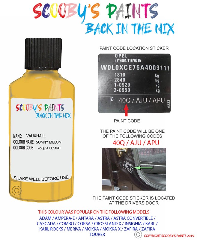 MYLDAN 30ml Touch Up Car Paint – For Vauxhall Flaming Yellow 40Q (Made In Germany)