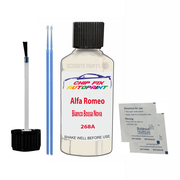 Alfa Romeo Bianco Bossa Nova Touch Up Paint Code 268A Scratch Repair Kit