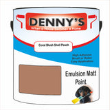 Denny's Emulsion Paint For Ceilings Colour- Coral Blush Shell Peach - Matte Low-Splatter Stain-Hide Bright