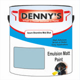 Denny's Emulsion Paint For Ceilings Colour- Azure Shoreline Mist Blue - Matte Low-Splatter Stain-Hide Bright