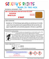 BRONZE YELLOW Aerosol Spray Paint Code FMF Classic ROVER Model 2500 Automotive Restorative Paint Vehicle Touch-Up ROVER FMF Paint Car Restoration DIY Auto Painting Classic Car Refinishing High-Quality Spray Paint Automotive Finish Vehicle Restoration Supplies Custom Car Paint Auto Body Paint Aerosol Can Automotive Refinishing Paint for Classic Cars