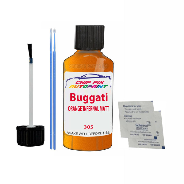 Bugatti ALL MODELS ORANGE´INFERNAL MATT Touch Up Paint Code 305 Scratch Repair Paint