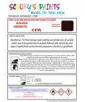 Rover BURGUNDY CPA Spray or Brush Paint For Classic Rover Model Mini-Moke Restore my Old Rover