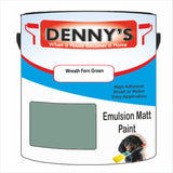 Denny's Emulsion Paint For Ceilings Colour- Wreath Fern Green - Matte Low-Splatter Stain-Hide Bright