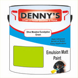 Denny's Emulsion Paint For Ceilings Colour- Olive Meadow Eucalyptus Green - Matte Low-Splatter Stain-Hide Bright