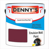 Denny's Emulsion Paint For Ceilings Colour- Scarlet Coral Rose Red - Matte Low-Splatter Stain-Hide Bright