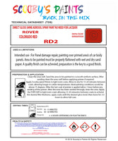 Rover COLORADO RED Spray or Brush Paint For Classic Rover Model 3500/SD1 Restore my Old Rover