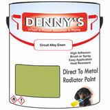 Denny's High Temp Paint For Radiators Colour- Circuit Alloy Green - Heatproof No-Yellow Durable