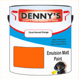 Denny's Emulsion Paint For Walls Colour- Coral Harvest Orange - Matte Wipe-Clean Durable Coverage