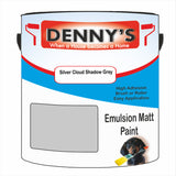 Denny's Emulsion Paint For Ceilings Colour- Silver Cloud Shadow Grey - Matte Low-Splatter Stain-Hide Bright