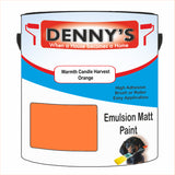 Denny's Emulsion Paint For Ceilings Colour- Warmth Candle Harvest Orange - Matte Low-Splatter Stain-Hide Bright