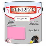 Denny's Floor Paint For Garages Colour- Coral Lipstick Pink - Oilproof Tyre-Tough Hardwearing