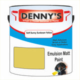 Denny's Emulsion Paint For Ceilings Colour- Soft Sunny Sunbeam Yellow - Matte Low-Splatter Stain-Hide Bright