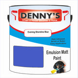 Denny's Emulsion Paint For Ceilings Colour- Evening Shoreline Blue - Matte Low-Splatter Stain-Hide Bright