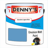 Denny's Emulsion Paint For Ceilings Colour- Shoreline Lagoon Blue - Matte Low-Splatter Stain-Hide Bright