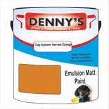 Denny's Emulsion Paint For Ceilings Colour- Clay Autumn Harvest Orange - Matte Low-Splatter Stain-Hide Bright