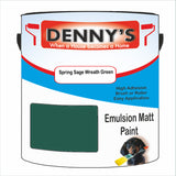 Denny's Emulsion Paint For Ceilings Colour- Spring Sage Wreath Green - Matte Low-Splatter Stain-Hide Bright