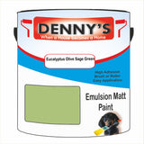 Denny's Emulsion Paint For Ceilings Colour- Eucalyptus Olive Sage Green - Matte Low-Splatter Stain-Hide Bright