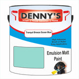 Denny's Emulsion Paint For Ceilings Colour- Tranquil Breeze Ocean Blue - Matte Low-Splatter Stain-Hide Bright