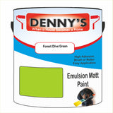 Denny's Emulsion Paint For Ceilings Colour- Forest Olive Green - Matte Low-Splatter Stain-Hide Bright