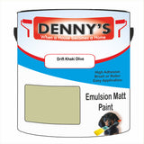 Denny's Emulsion Paint For Ceilings Colour- Drift Khaki Olive - Matte Low-Splatter Stain-Hide Bright