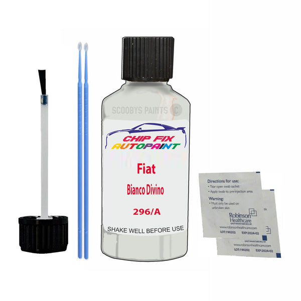 Fiat Bianco Divino Touch Up Paint Code 296/A Scratch Repair Kit