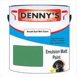 Denny's Emulsion Paint For Ceilings Colour- Wreath Basil Mint Green - Matte Low-Splatter Stain-Hide Bright
