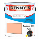 Denny's Emulsion Paint For Ceilings Colour- Ember Coral Spice Orange - Matte Low-Splatter Stain-Hide Bright