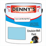 Denny's Emulsion Paint For Ceilings Colour- Azure Lake Moonlight Blue - Matte Low-Splatter Stain-Hide Bright