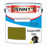 Denny's Emulsion Paint For Ceilings Colour- Vintage Rustic Wheat Olive - Matte Low-Splatter Stain-Hide Bright