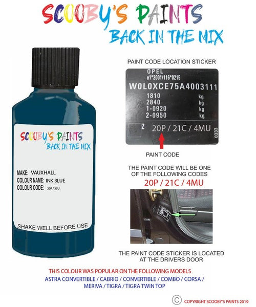 Mvu Paint Code Paint For Vauxhall Vivaro Ink Blue Code 20P/23U/ Touch Up Paint – Auto ...