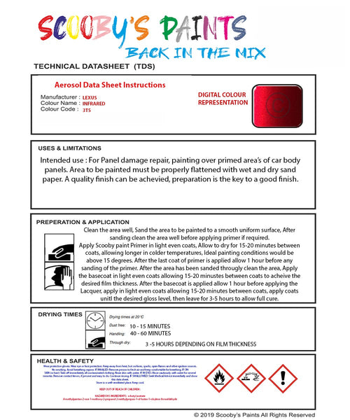 Aerosol Spray Paint For Lexus Is Series Infrared Red Paint Code 3T5 ...