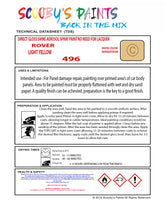 LIGHT YELLOW Aerosol Spray Paint Code 496 Classic Rover Model Maestro Automotive Restorative Paint Vehicle Touch-Up Rover 496 Paint Car Restoration DIY Auto Painting Classic Car Refinishing High-Quality Spray Paint Automotive Finish Vehicle Restoration Supplies Custom Car Paint Auto Body Paint Aerosol Can Automotive Refinishing Paint for Classic Cars