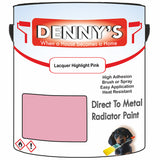 Denny's High Temp Paint For Radiators Colour- Lacquer Highlight Pink - Heatproof No-Yellow Durable