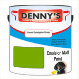 Denny's Emulsion Paint For Ceilings Colour- Forest Eucalyptus Green - Matte Low-Splatter Stain-Hide Bright