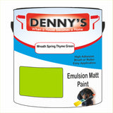 Denny's Emulsion Paint For Ceilings Colour- Wreath Spring Thyme Green - Matte Low-Splatter Stain-Hide Bright