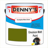Denny's Emulsion Paint For Ceilings Colour- Eucalyptus Moss Green - Matte Low-Splatter Stain-Hide Bright