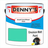 Denny's Emulsion Paint For Ceilings Colour- Wreath Forest Whisper Green - Matte Low-Splatter Stain-Hide Bright