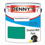 Denny's Emulsion Paint For Ceilings Colour- Moss Mint Meadow Green - Matte Low-Splatter Stain-Hide Bright