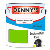 Denny's Emulsion Paint For Ceilings Colour- Eucalyptus Meadow Olive Green - Matte Low-Splatter Stain-Hide Bright