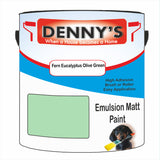 Denny's Emulsion Paint For Ceilings Colour- Fern Eucalyptus Olive Green - Matte Low-Splatter Stain-Hide Bright